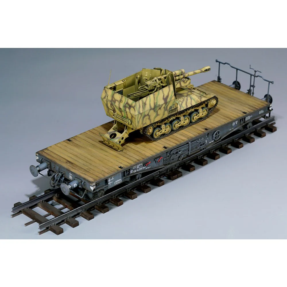 Zimi Model 35077 1/35 10.5cm scale leFH-18/4 auf Geschutzwagen Lrs.[f][Becker] German 50-ton Type SSy45 flatcar schwerer platformwagen - Image 15