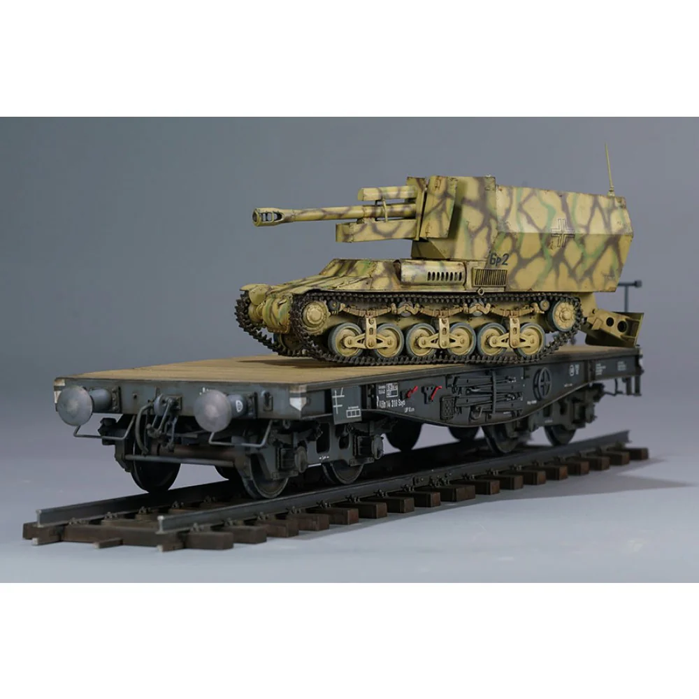 Zimi Model 35077 1/35 10.5cm scale leFH-18/4 auf Geschutzwagen Lrs.[f][Becker] German 50-ton Type SSy45 flatcar schwerer platformwagen - Image 16